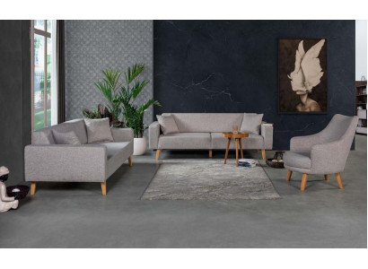 Canapé Canapé Rembourrage Siège 3+3+1 Siège Suite Design Bois Canapés Coussins de siège Beige