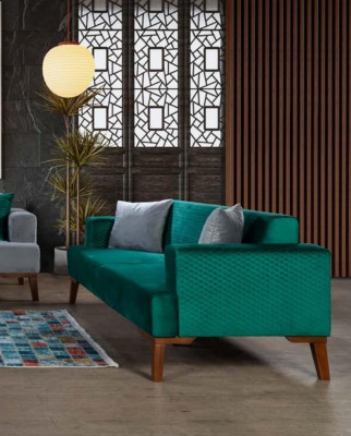 Ensemble de canapé 3+3+1 places Designer Paysage de vie Gris Turquoise Vert