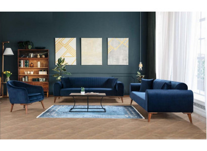 Ensemble de canapé 3+3+1 Fauteuil canapé bleu royal et canapé en velours 3 pièces