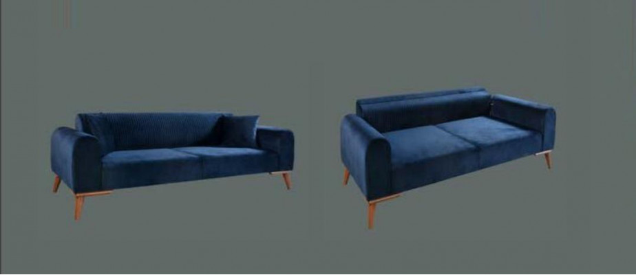 Ensemble de canapé 3+3+1 Fauteuil canapé bleu royal et canapé en velours 3 pièces
