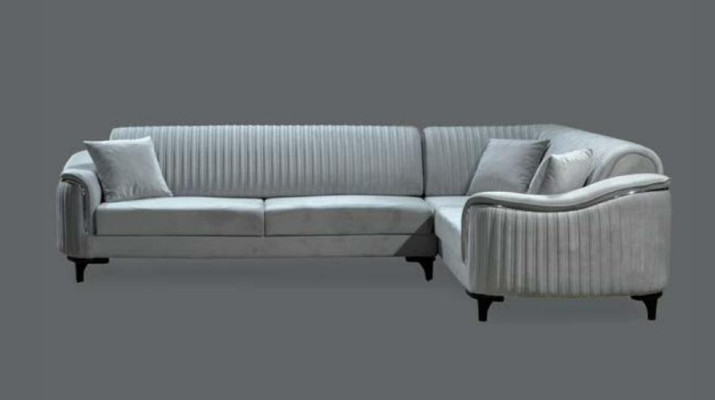 Canapé d'angle en tissu Canapé en forme de L Revêtement en textile Suite d'angle en velours gris 310x240