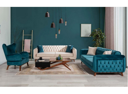 Sofas Set 3+3+1 Canapé rembourré Tissu Salon Chesterfield 3pcs
