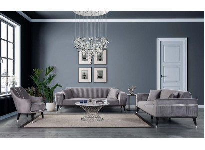 Ensemble de canapés 3+3+1 fauteuil canapés en tissu en bois gris