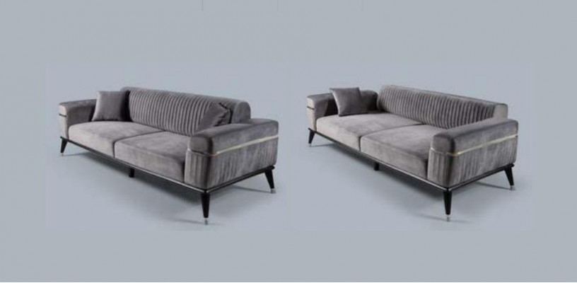 Ensemble de canapés 3+3+1 fauteuil canapés en tissu en bois gris