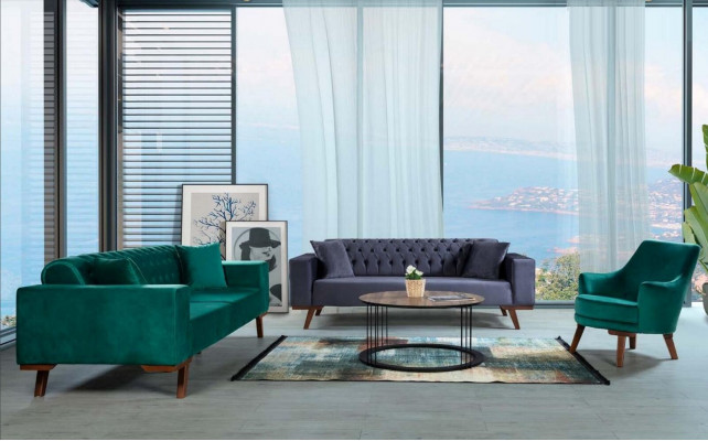 Ensemble de canapés 3+3+1 siège Style de salon canapé violet turquoise