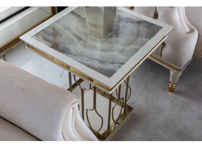 Table d'appoint Blanche Table basse Luxueuse Mobilier de salon en métal élégant et moderne