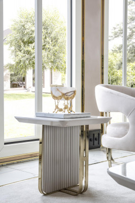 Table d'appoint Blanc Salon Métal Verre nouveau Design Moderne Mobilier de Luxe