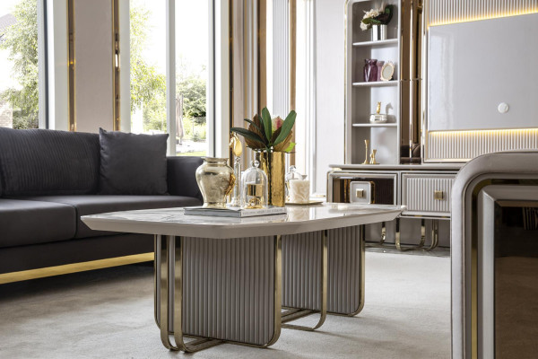 Table basse en métal blanc de luxe Design Canapé Table Mobilier Salon Élégant neuf