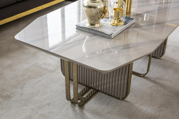Table basse en métal blanc de luxe Design Canapé Table Mobilier Salon Élégant neuf