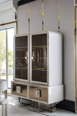 Vitrine Mobilier Blanc Salle à manger Armoire Verre Design Métal Élégant nouveau