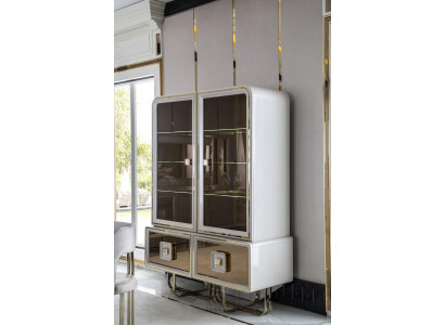 Vitrine Mobilier Blanc Salle à manger Armoire Verre Design Métal Élégant nouveau