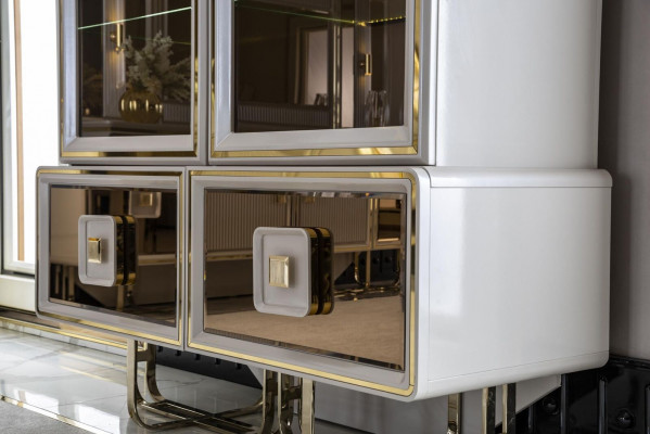 Vitrine Mobilier Blanc Salle à manger Armoire Verre Design Métal Élégant nouveau