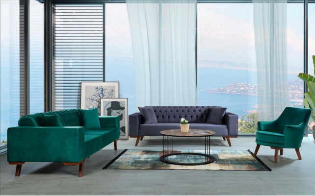 Fauteuil de salon 1 place en tissu polyester de style moderne, de couleur verte.