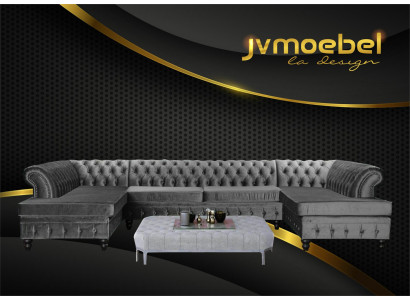 Ensemble de canapé d'angle moderne de luxe en forme de U Chesterfield et table basse textile pour salon