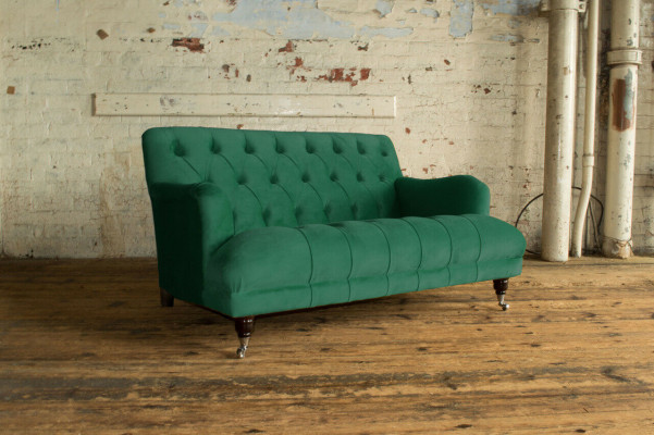 Chesterfield Canapé 2 Places en Cuir Vert de Style Moderne Textile