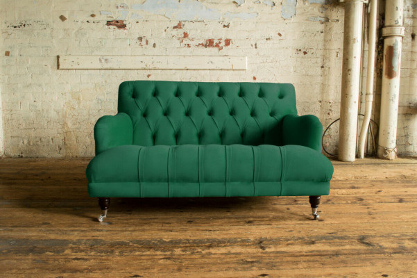 Chesterfield Canapé 2 Places en Cuir Vert de Style Moderne Textile