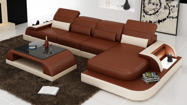 Canapé d'angle en forme de L en tissu marron Suite de revêtement de canapé Salon Design Canapé d'angle en cuir
