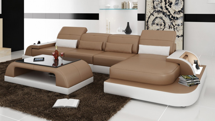 Canapé d'angle en forme de L en tissu marron Suite de revêtement de canapé Salon Design Canapé d'angle en cuir