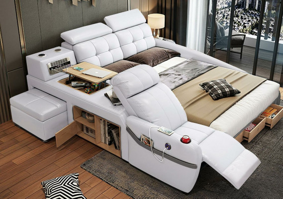 Chaise de massage de lit Lits multifonctions Rembourrage étagère USB en cuir de luxe
