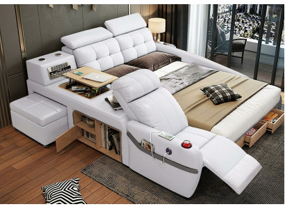 Chaise de massage de lit Lits multifonctions Rembourrage étagère USB en cuir de luxe