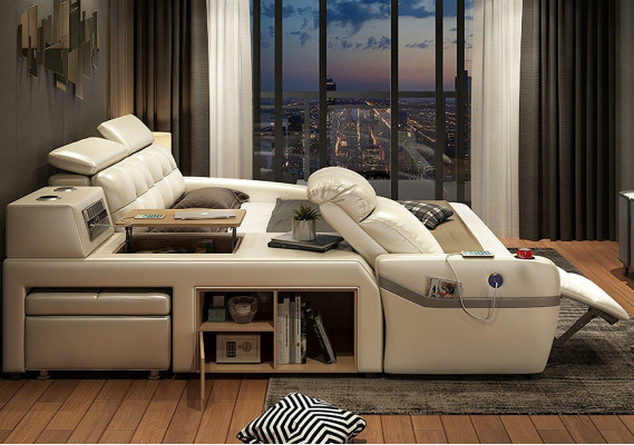 Chaise de massage de lit Lits multifonctions Rembourrage étagère USB en cuir de luxe