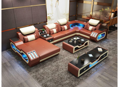 Remarquable ne Canapé d'angle rembourré de salon Ensembles de canapés d'angle canapés usb led