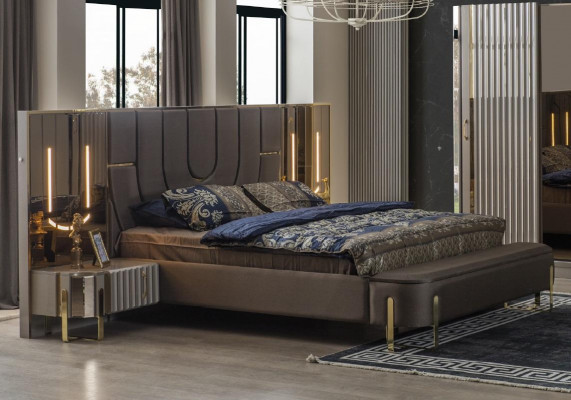 Lit de luxe Lits lit double moderne Cadre de lit marron Chambre à coucher neuf