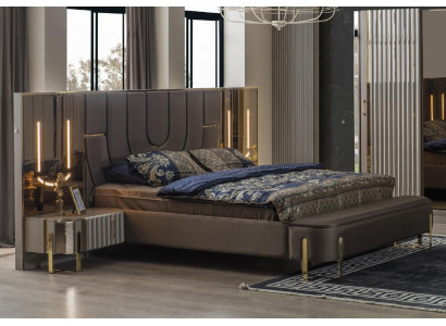 Lit de luxe Lits lit double moderne Cadre de lit marron Chambre à coucher neuf