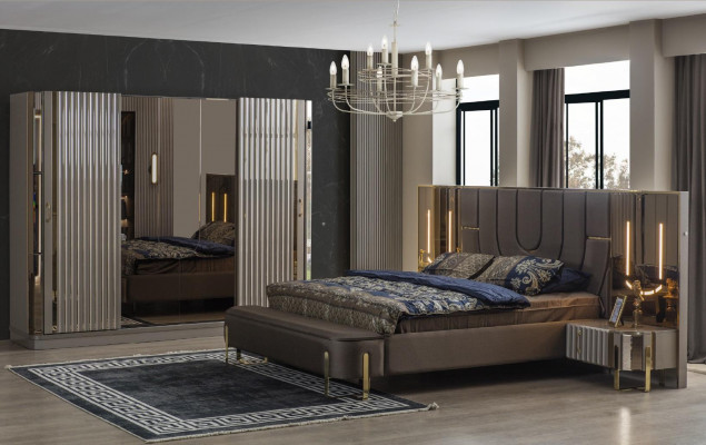 Lit de luxe Lits lit double moderne Cadre de lit marron Chambre à coucher neuf