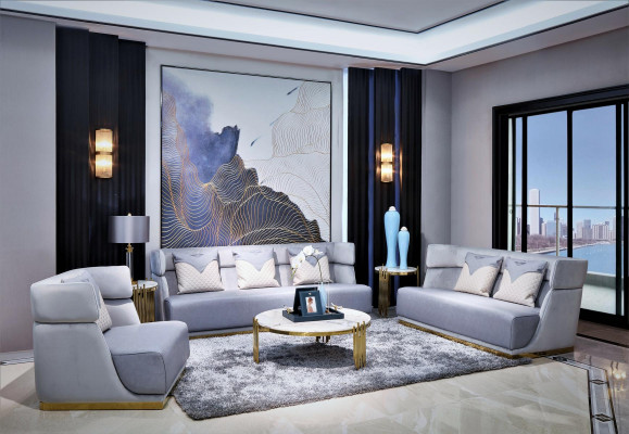 Luxueux gris avec des éléments d'or ensemble de salon Art Nouveau 3+2+1