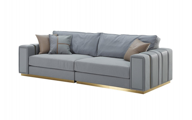 Ensemble de canapé gris design 3+2 places en tissu luxueux