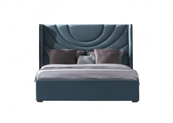 Beau lit double avec tête de lit rembourrée dans un style moderne