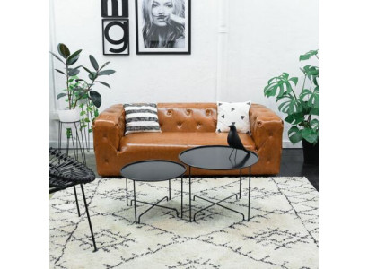 Style américain canapé Chesterfield en cuir trois places brun