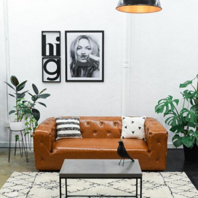 Style américain canapé Chesterfield en cuir trois places brun