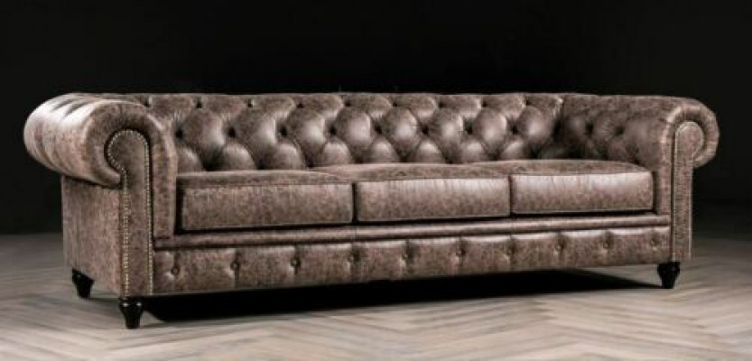 Mens Club Chesterfield Sofa Couch Leather Upholstery Three Seater Brown NEW  Club masculin Chesterfield canapé en cuir Trois places Brun NEUF