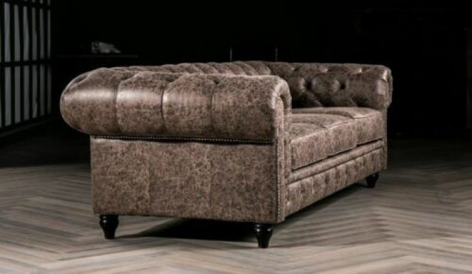 Mens Club Chesterfield Sofa Couch Leather Upholstery Three Seater Brown NEW  Club masculin Chesterfield canapé en cuir Trois places Brun NEUF