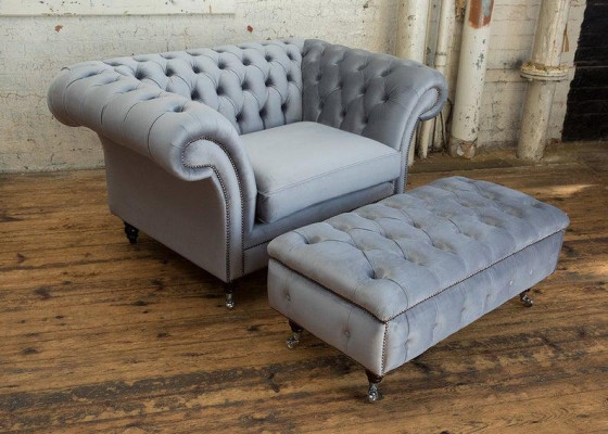 Chesterfield pouf repose-pieds ottoman rembourré relaxant en textile et cuir neuf