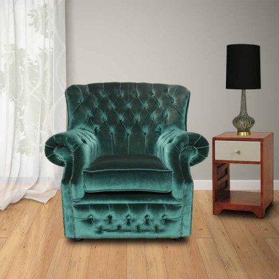 Fauteuil Chesterfield en velours vert, 1 place, canapé, sofa, fauteuil télé, nouveau.
