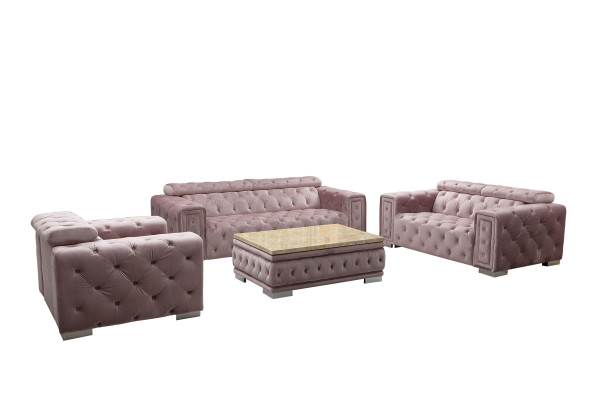 Ensemble de canapé design Chesterfield, Ensemble de canapé rembourré 3+3 9914 en velours