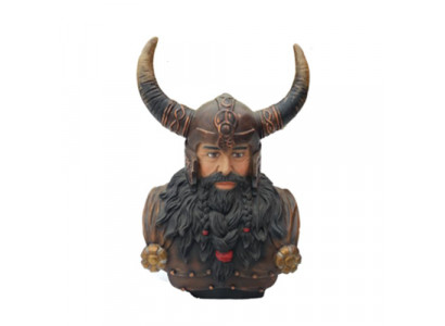 Buste d'un guerrier portant un casque de 70 cm avec des cornes, statue viking, statues figurines.