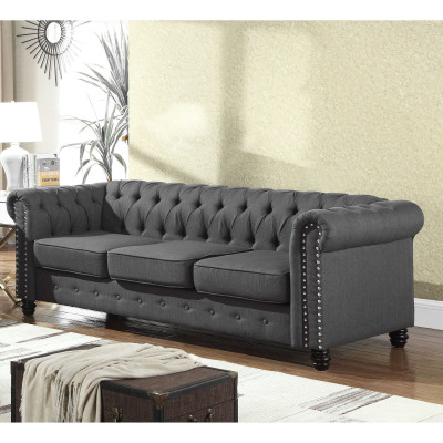 Canapé Chesterfield en tissu d'ameublement, en cuir, ensemble de coussins de canapé 3 places