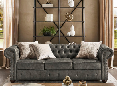 Canapé Chesterfield 3 places classique luxe baroque rococo tissu cuir neuf