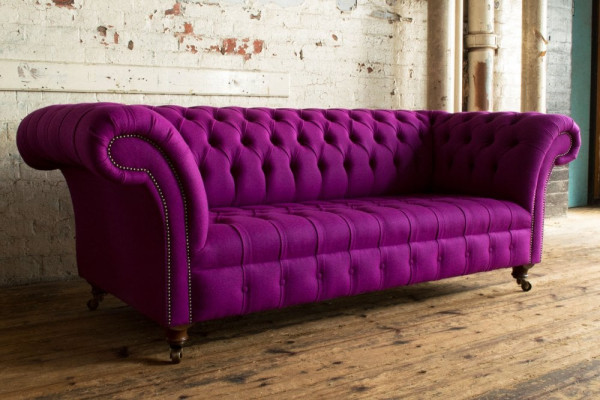 Chesterfield 3 places Classique Luxe Sofa Canapé en tissu violet rose rose