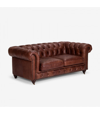 Chesterfield 2 places Classique Luxe Baroque Rococo Canapé Marron Cuir Neuf