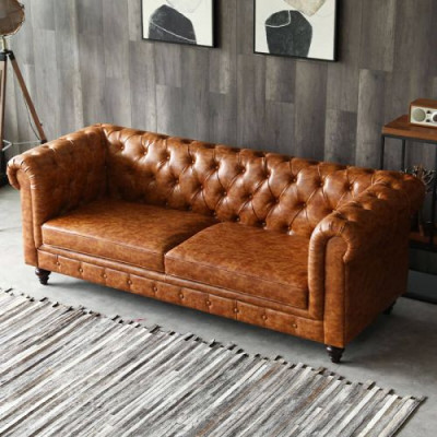 Canapé Chesterfield en cuir design rembourré, canapé luxueux, canapé classique 3 places, neuf.