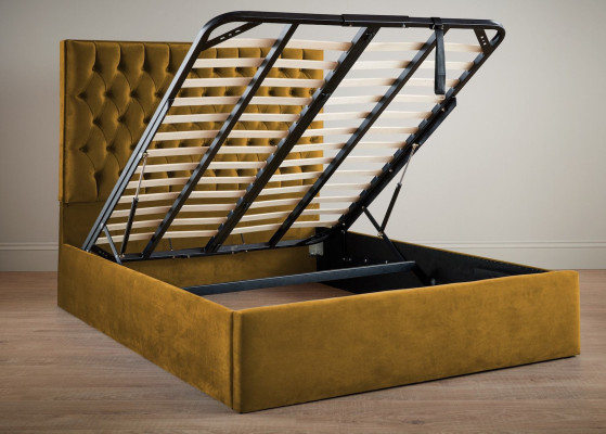 Lit Chesterfield anglais Designer Cadres de lits en tissu textile or