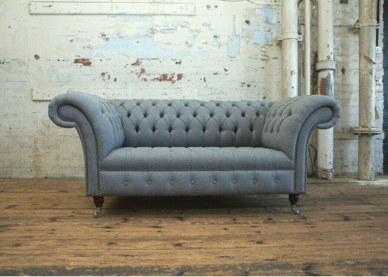 Chesterfield Sofa Original JVMoebel Tissu Canapé Tissu Gris 185 cm Canapé Canapés