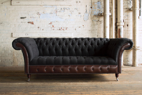 Canapé original Chesterfield JVMoebel Sofa en textile Canapés et sofas Tissu noir Neuf