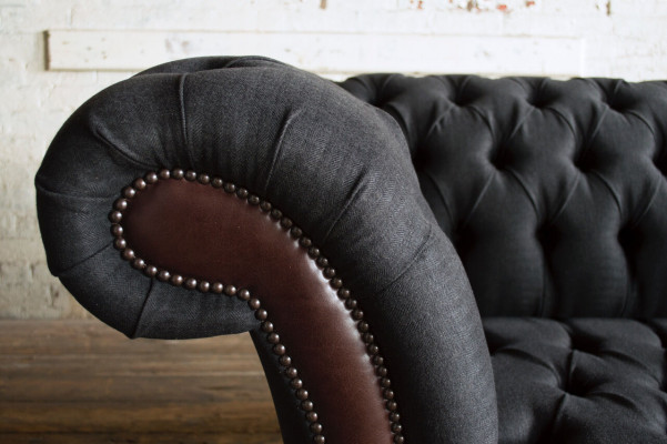 Canapé original Chesterfield JVMoebel Sofa en textile Canapés et sofas Tissu noir Neuf