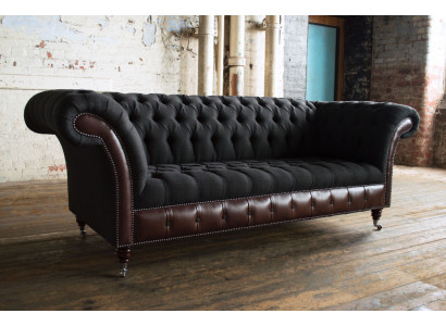 Canapé original Chesterfield JVMoebel Sofa en textile Canapés et sofas Tissu noir Neuf